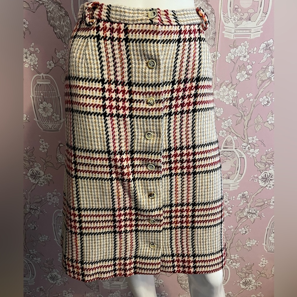 Vintage Kingsley button down A line plaid wool skirt